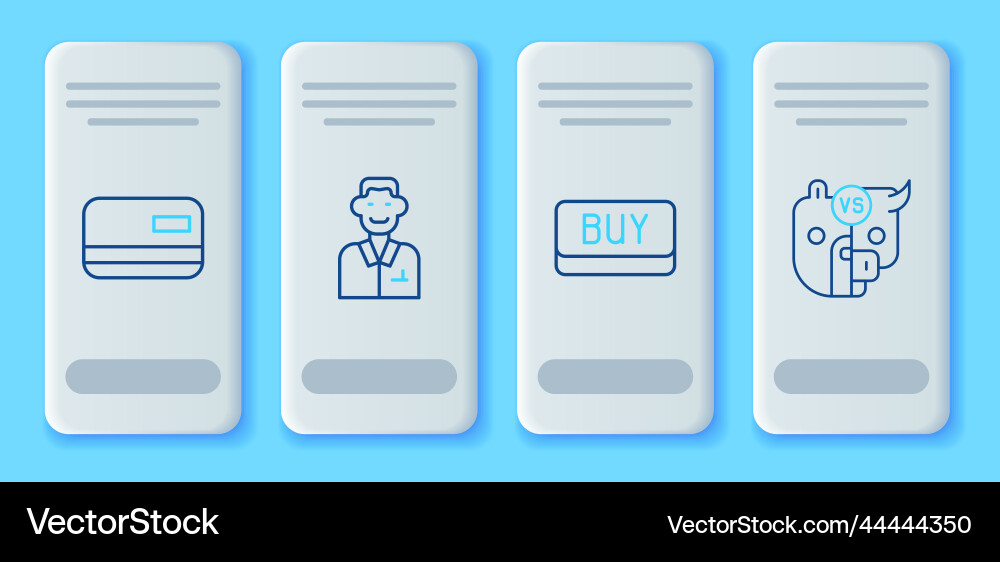 Set line trader buy button credit card and bull Set line trader buy button credit card and bull vector image