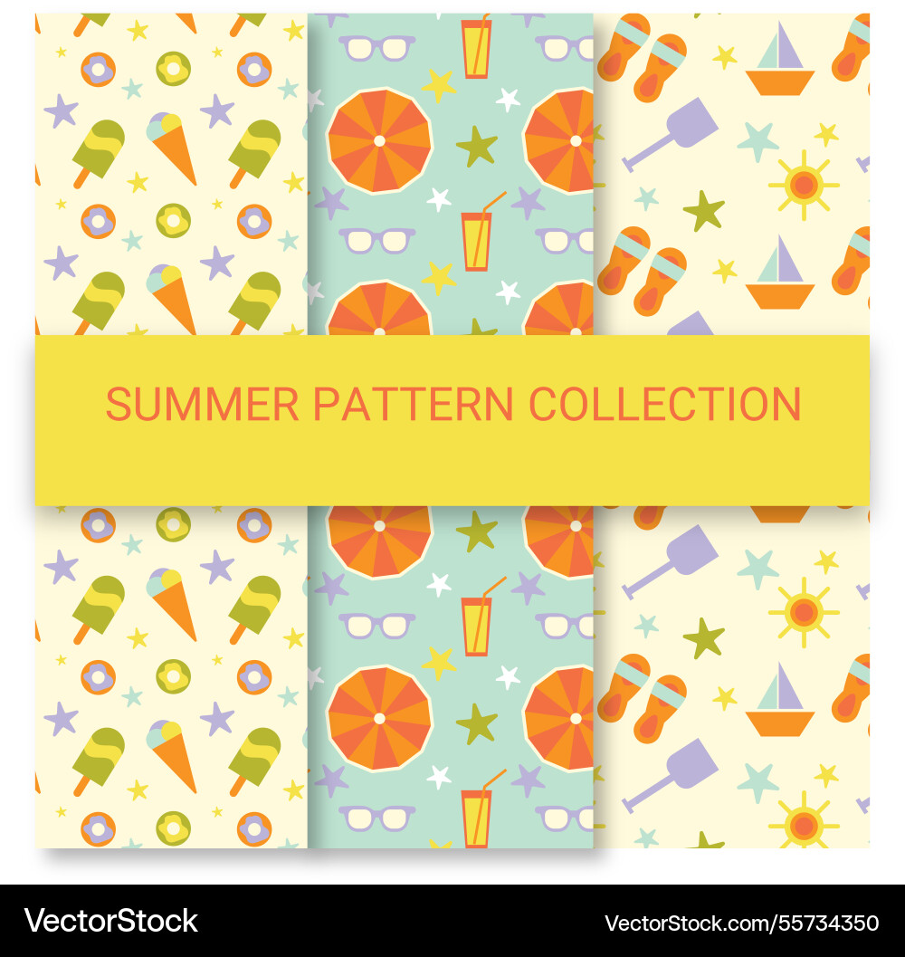 Set of nice summer patterns in flat design vector image