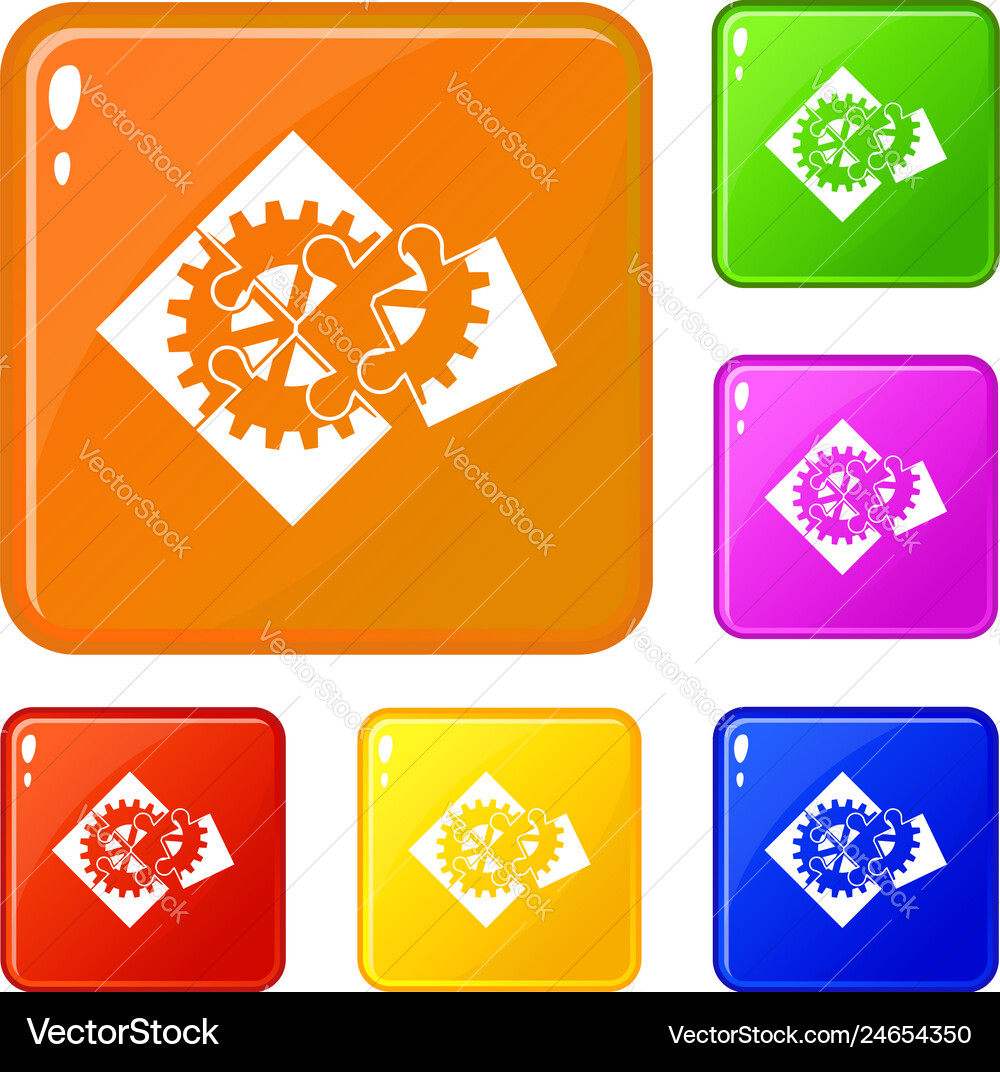 Teamwork puzzle icons set color Teamwork puzzle icons set color vector image