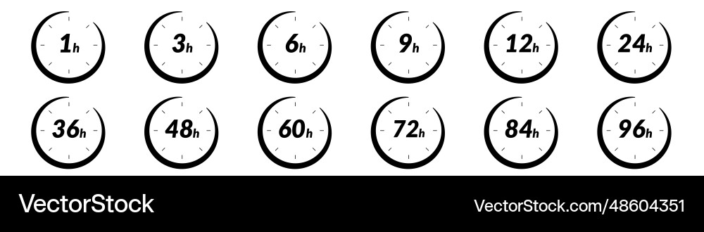 24h and 48h fast delivery time icon clock showing Vector Image