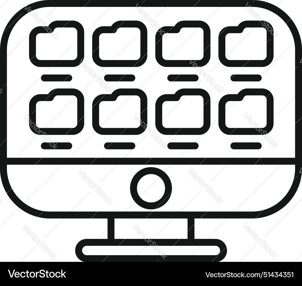Computer screen with file icons line art Computer screen with file icons line art vector image