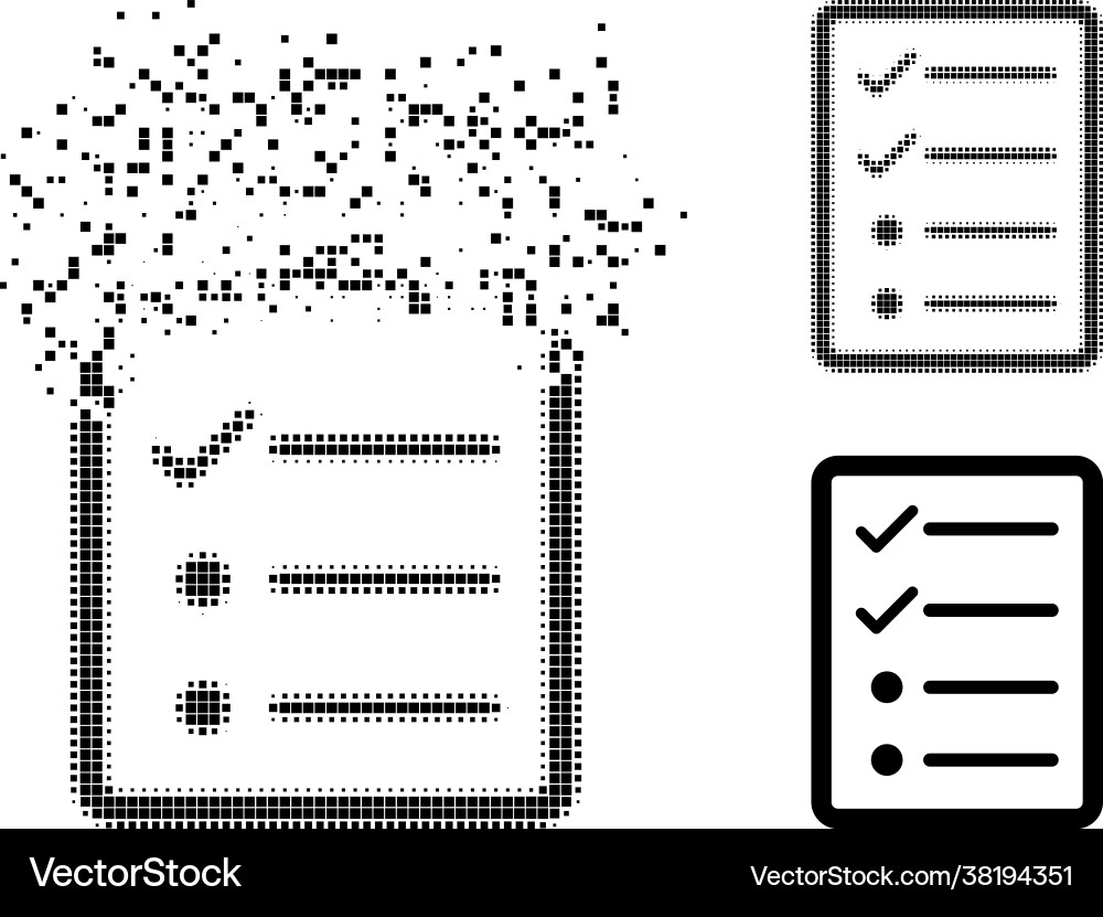 Dissolving and halftone pixelated checklist page Dissolving and halftone pixelated checklist page vector image