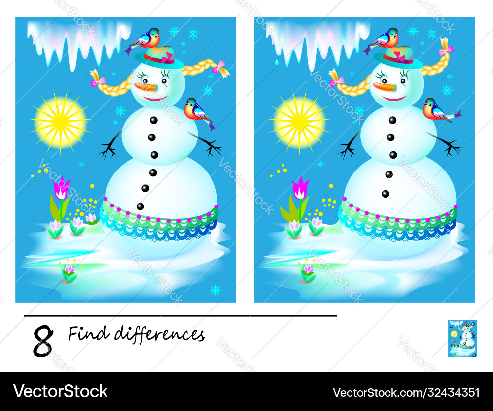 Find 8 differences logic puzzle game for children vector image