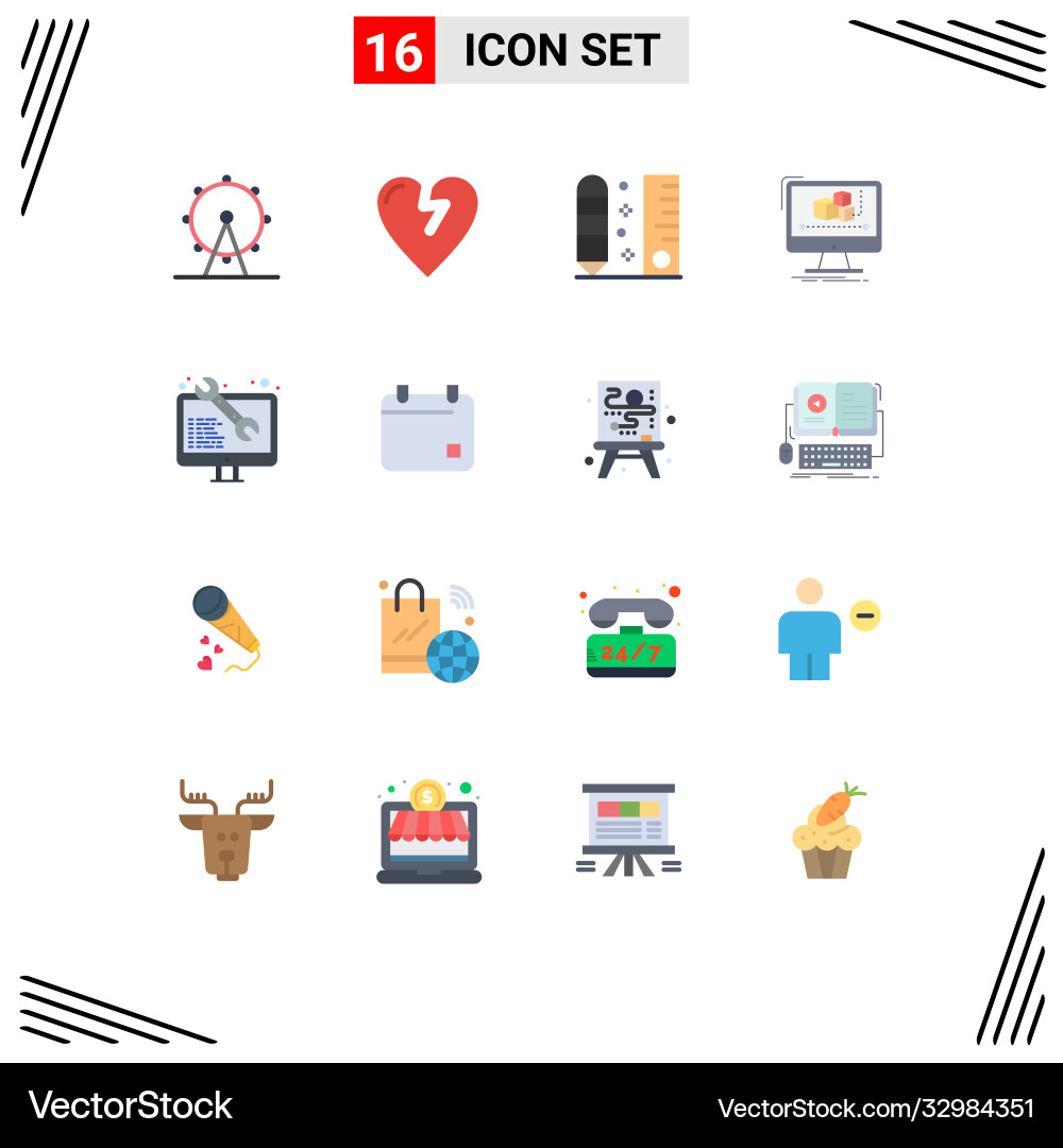 Group 16 modern flat colors set for coding vector image