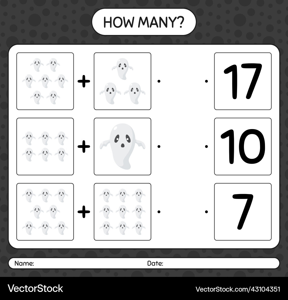 How many counting game with ghost worksheet How many counting game with ghost worksheet vector image