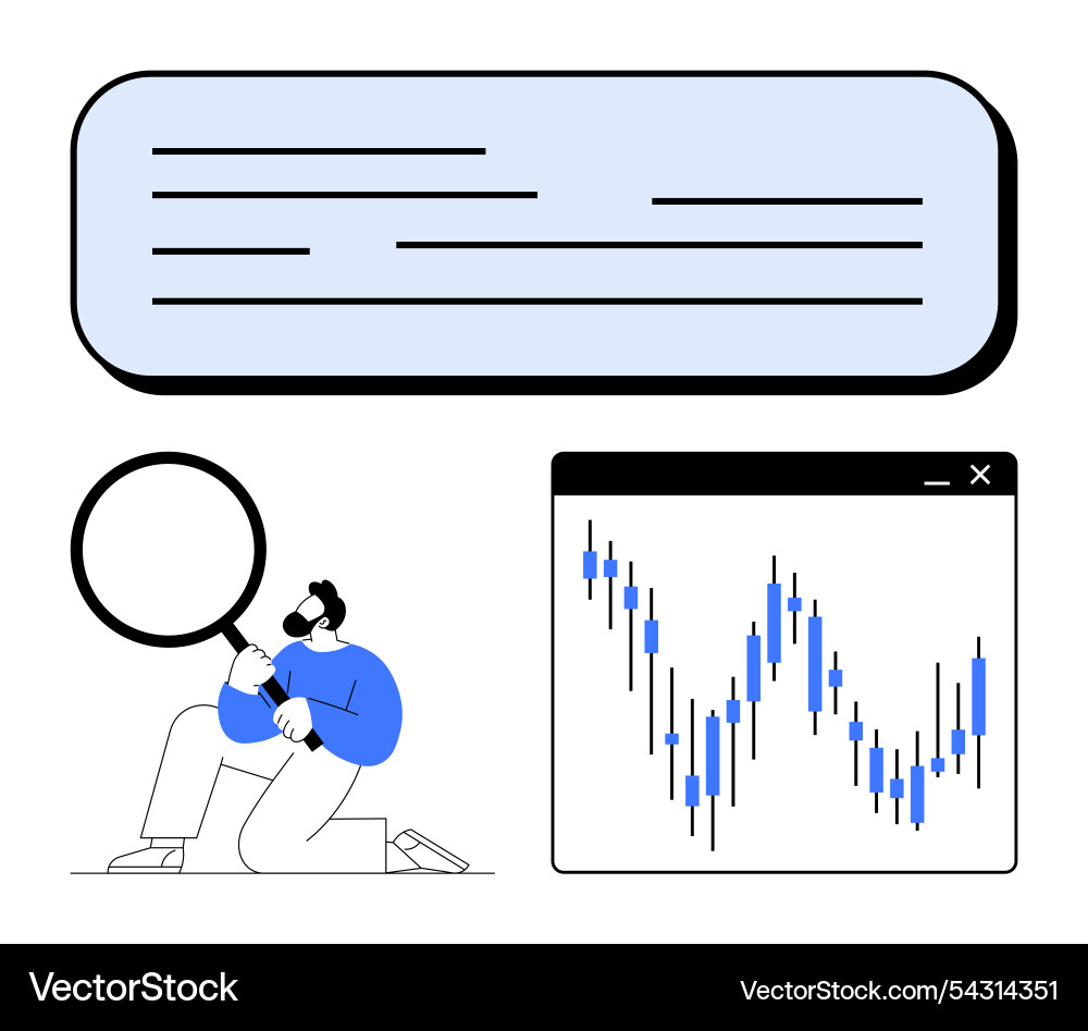 Man researching stock market data with magnifying Man researching stock market data with magnifying vector image
