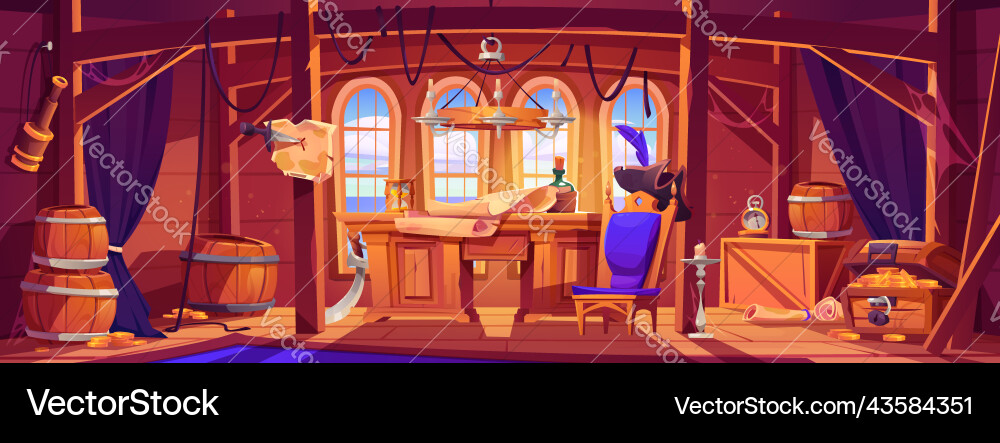 Pirate capitan Schiff Kabine Holz Raum Innenraum Pirate capitan Schiff Kabine Holz Raum Innenraum vektorbild