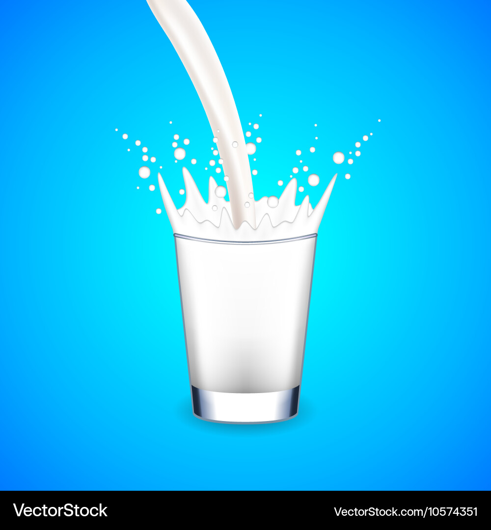 Pouring milk into glass on blue background – Royalty-Free Vector |  VectorStock, image size:1000x1080