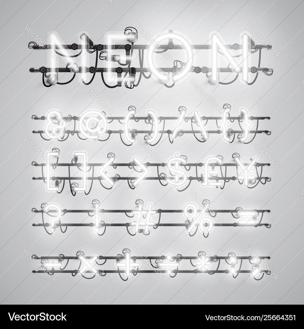 Realistic neon font with wires and console Realistic neon font with wires and console vector image