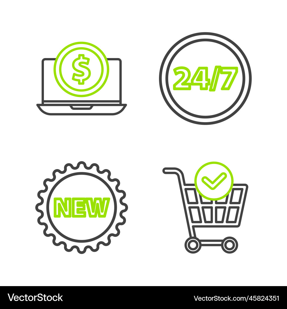 Set line shopping cart with check mark price tag Set line shopping cart with check mark price tag vector image
