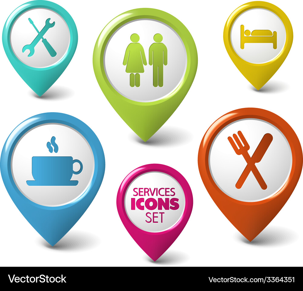 Set of round 3d pointers for services Vector Image