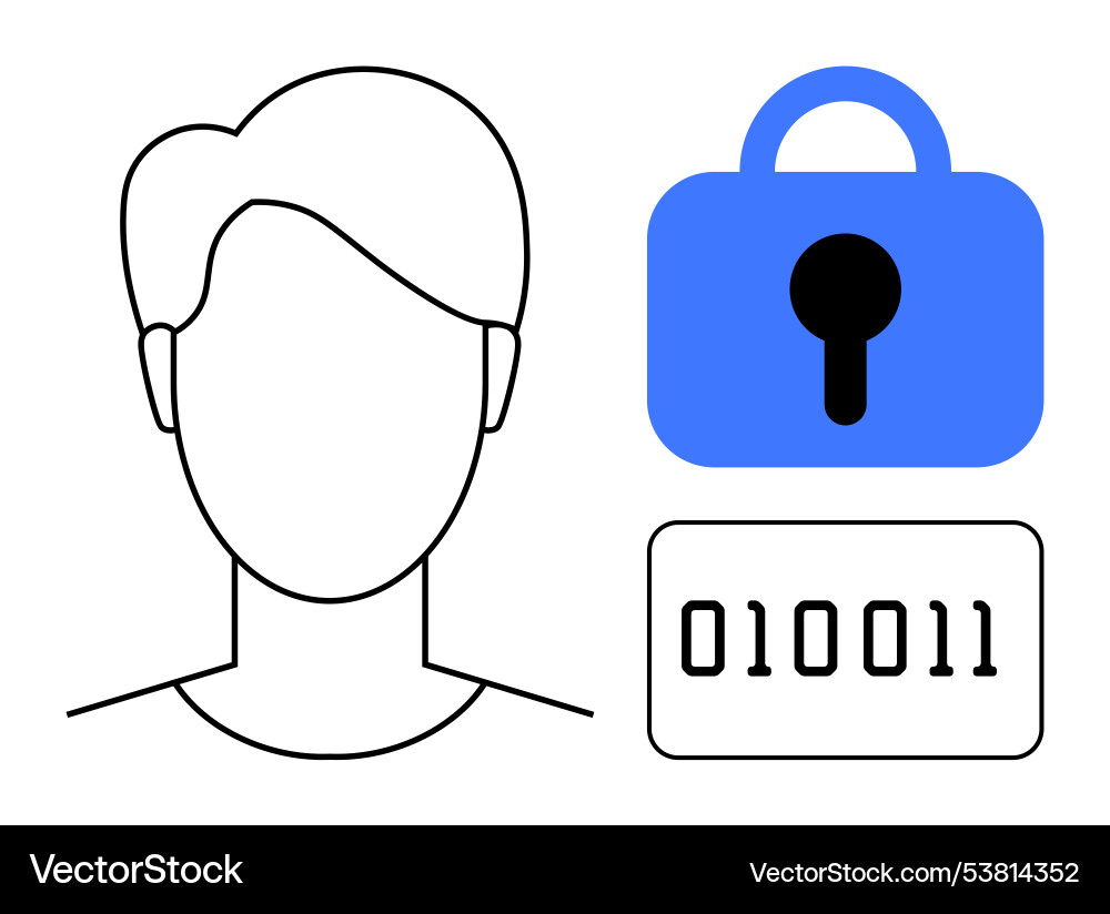 Anonyme Person Umriss mit Schloss und Binärcode Anonyme Person Umriss mit Schloss und Binärcode vektorbild