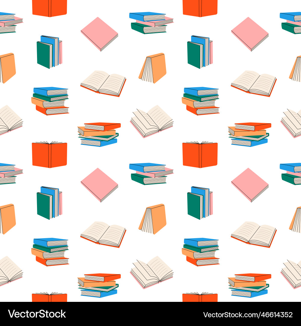 Closed and open books pattern stack of line Vector Image