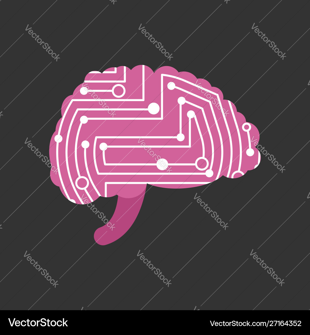 Digital brain printed circuit brains computer Digital brain printed circuit brains computer vector image