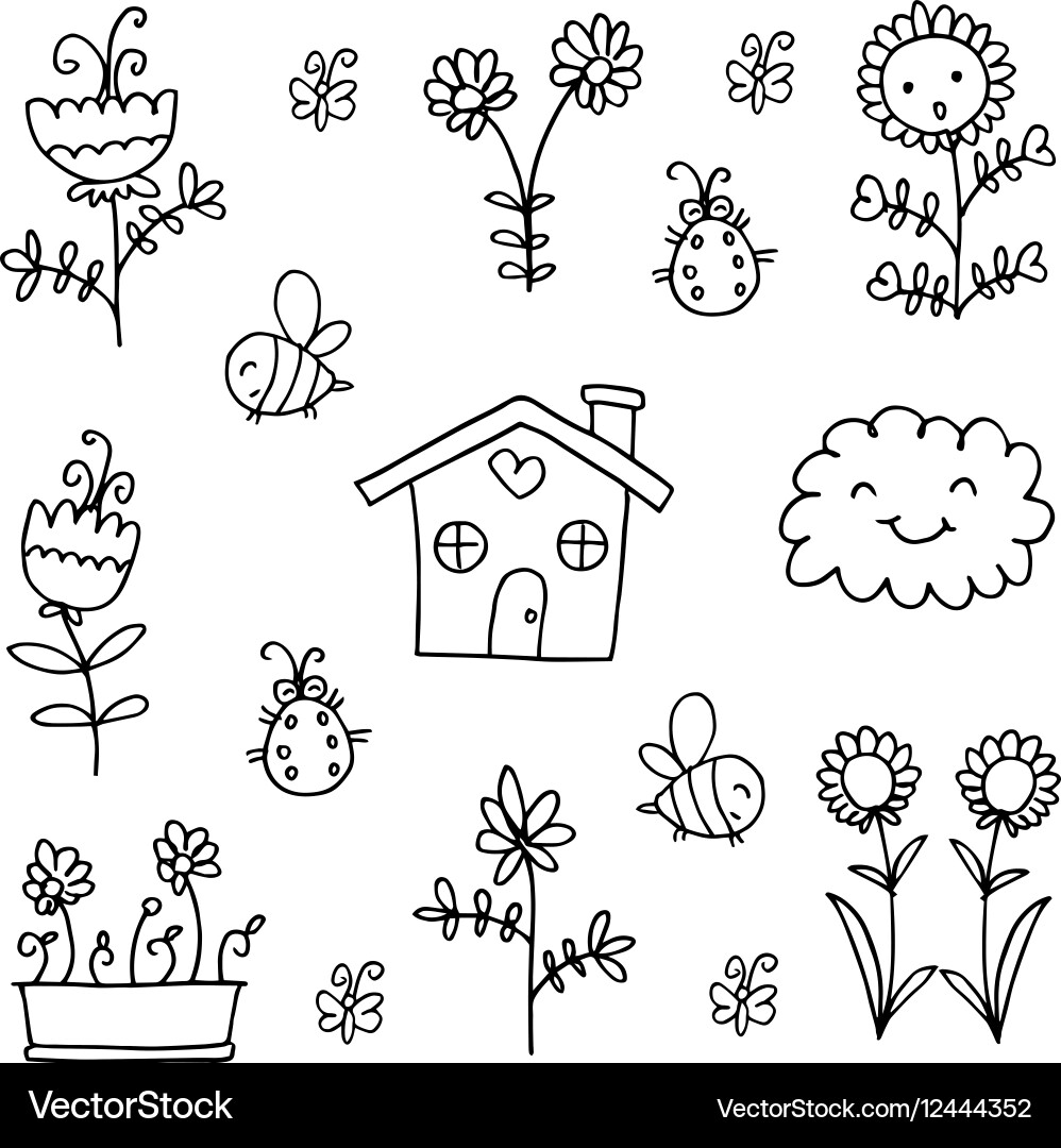Doodle of spring object collection Vector Image