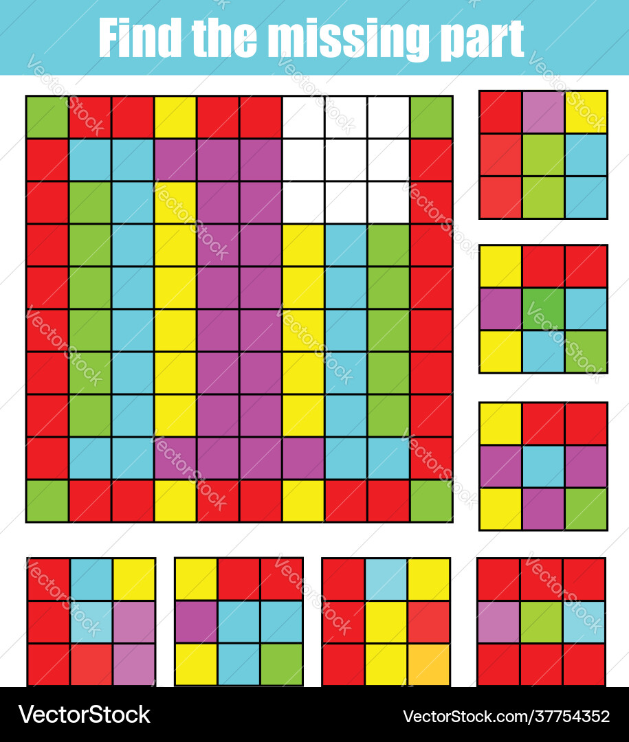 Find missing part and complete picture puzzle Find missing part and complete picture puzzle vector image