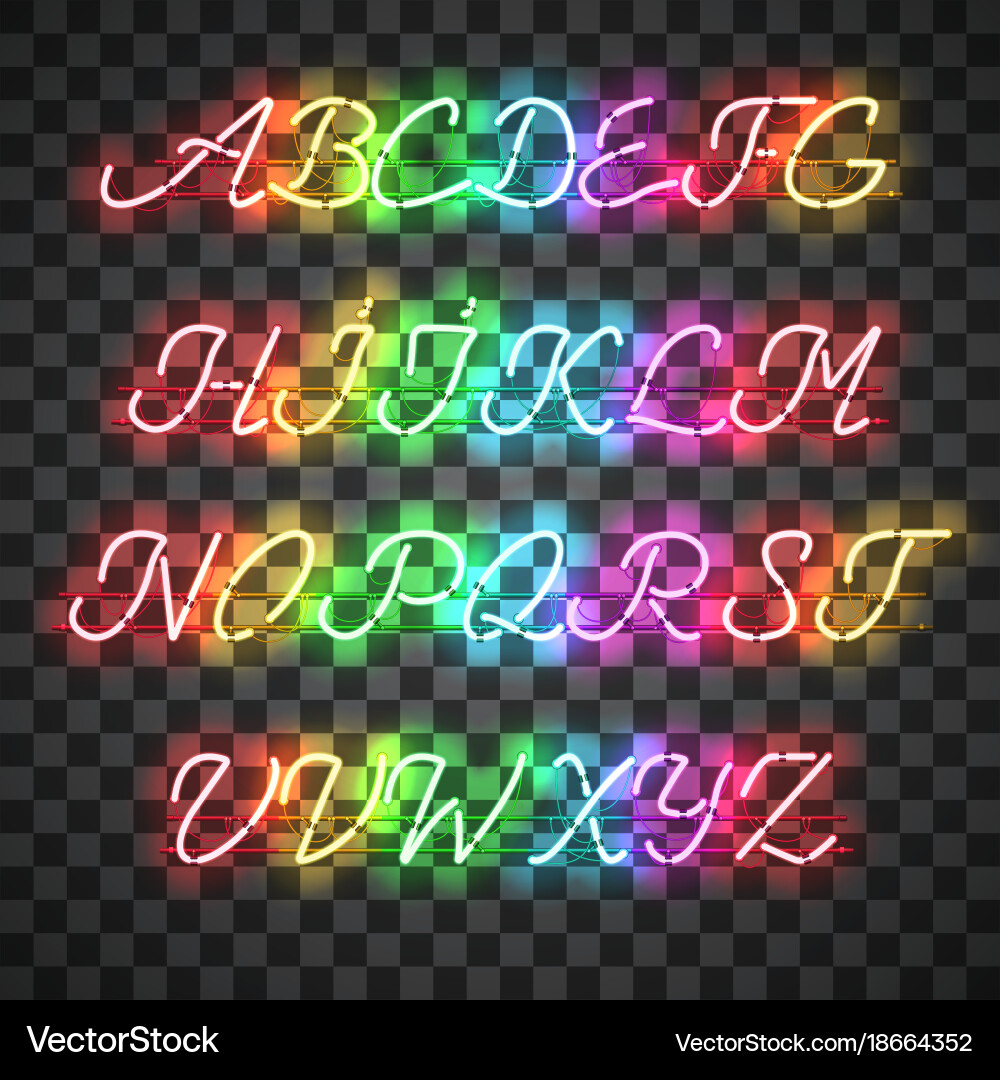 Glowing multi colors neon uppercase script font vector image