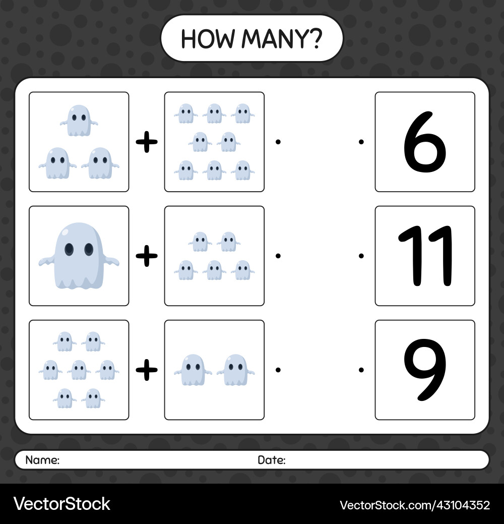 How many counting game with ghost worksheet vector image