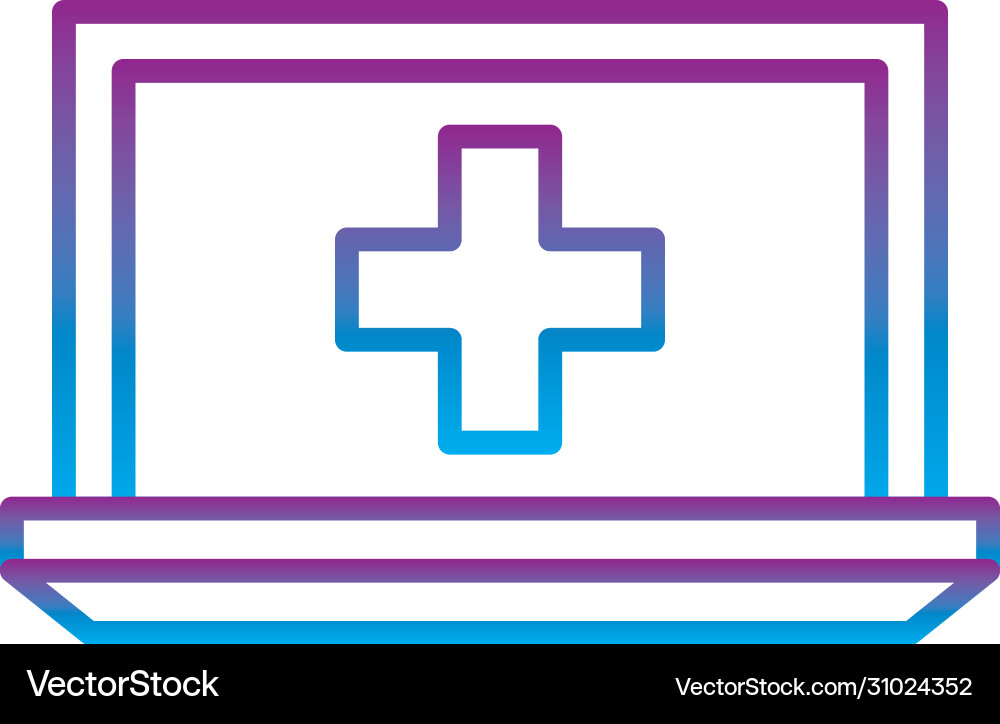 Laptop with cross gradient line style icon vector image