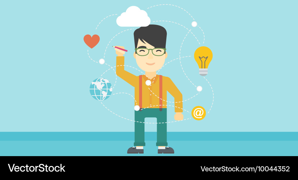 Man writing cloud computing on virtual screen vector image