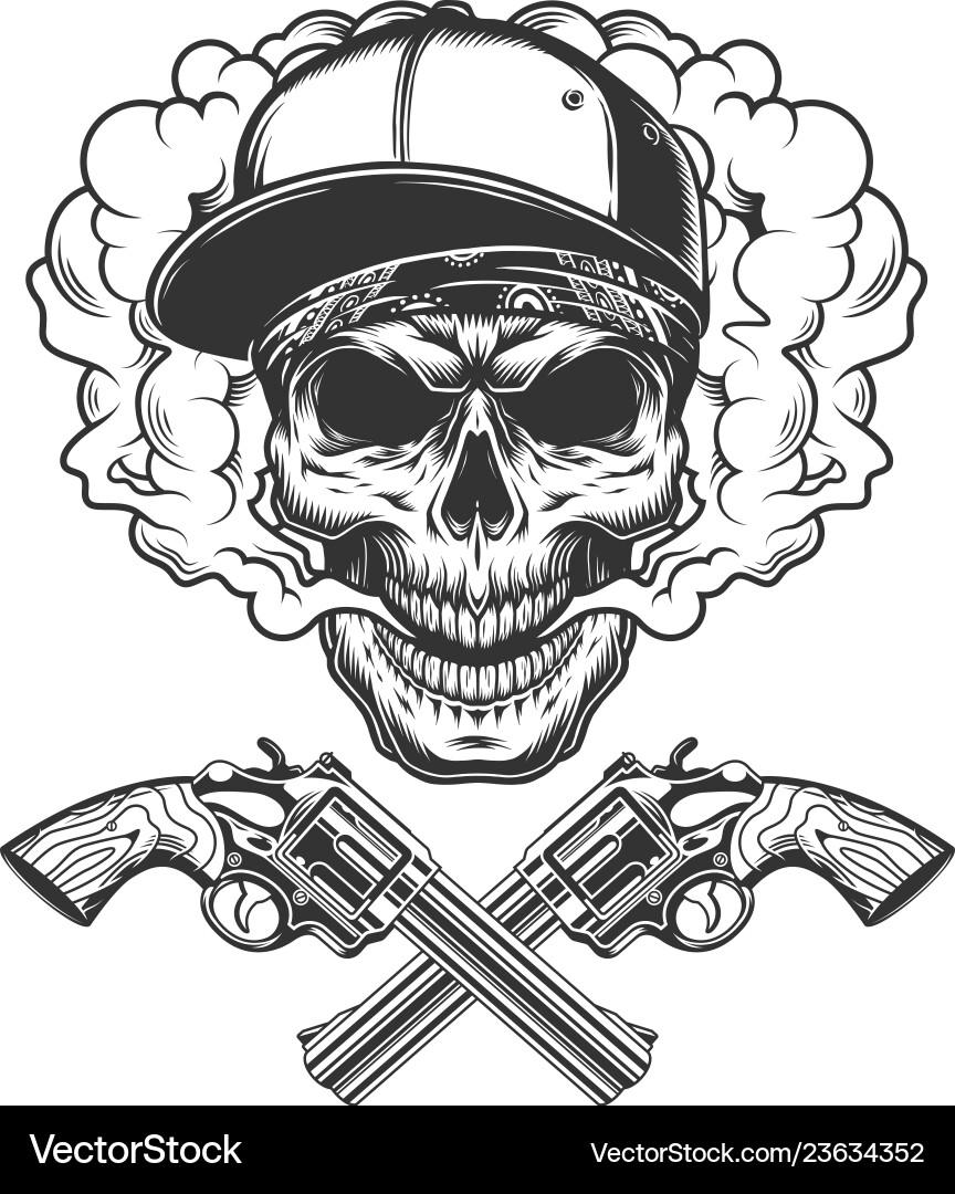 Monochrome Bandit Skull with Guns vector image