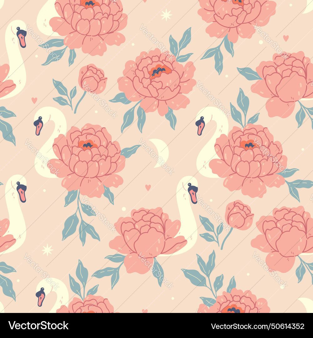 Seamless pattern with swans and peonies Seamless pattern with swans and peonies vector image