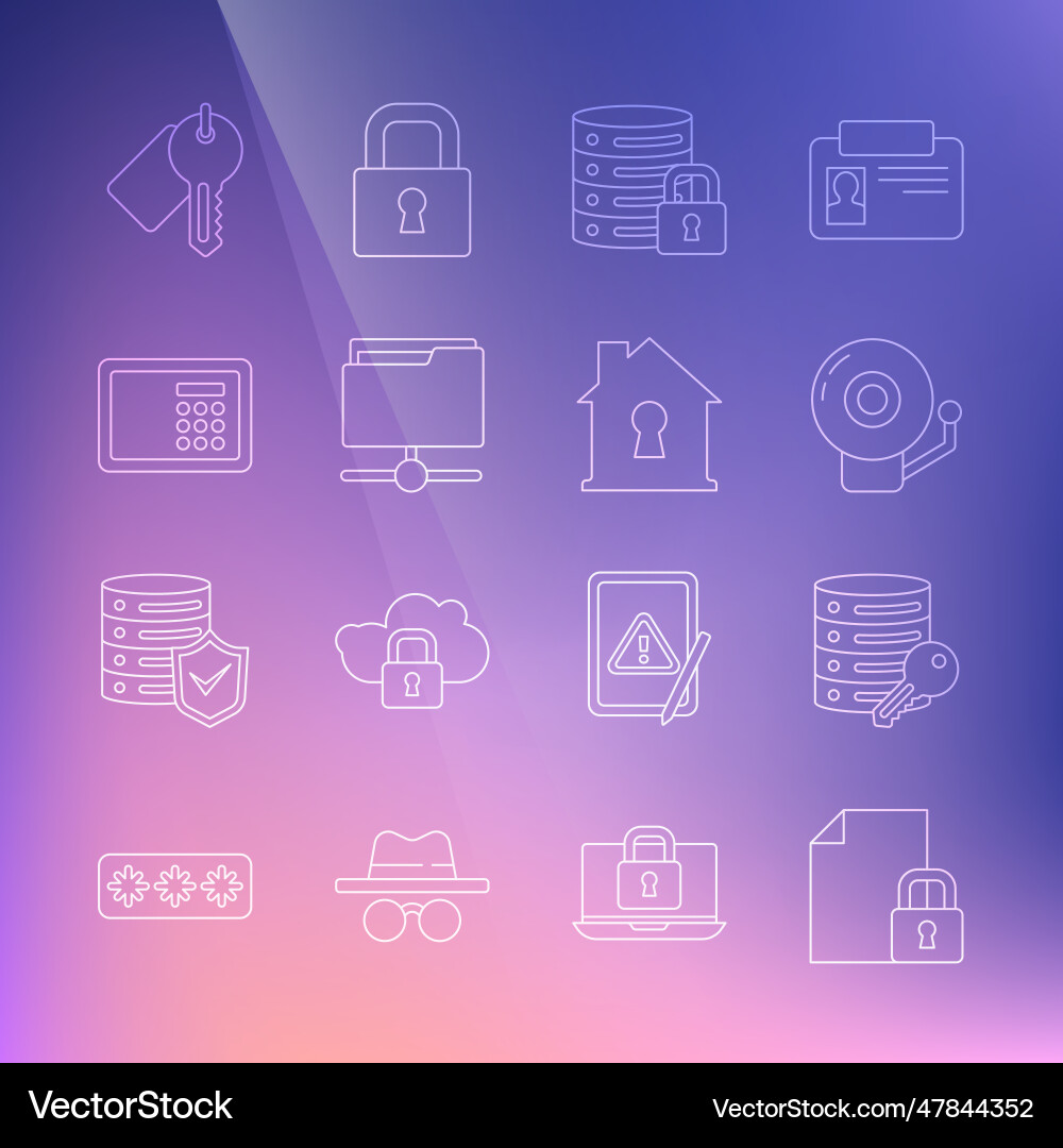 Set line document and lock server security Set line document and lock server security vector image