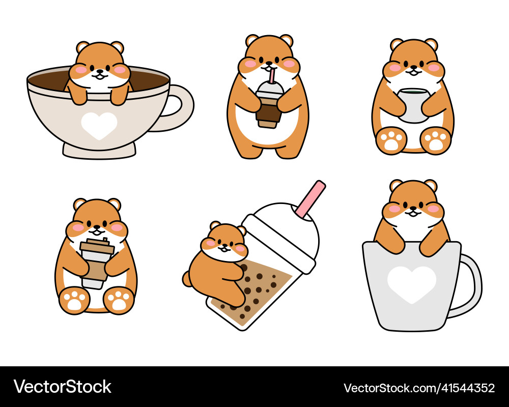 Set of cute drawn hamsters kawaii hamster Set of cute drawn hamsters kawaii hamster vector image