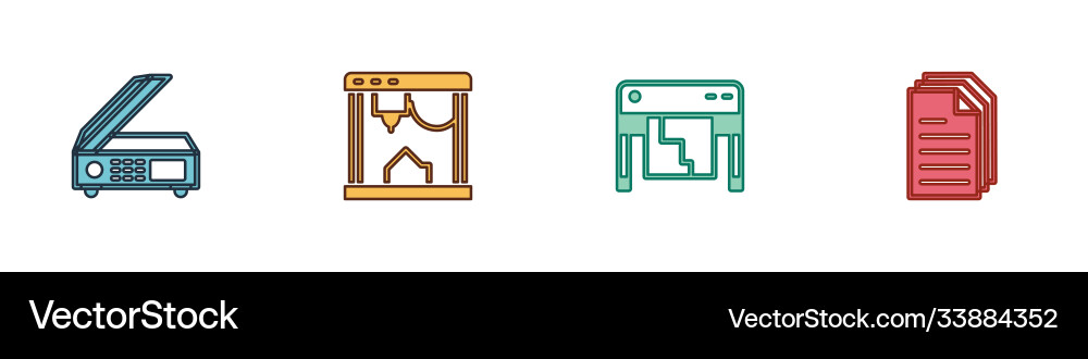 Set scanner 3d printer plotter and file document Vector Image