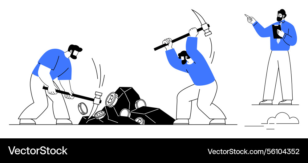 Teamwork in mining activity with supervisor Teamwork in mining activity with supervisor vector image