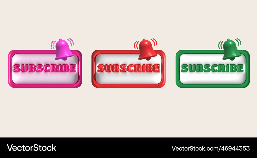 3d subscribe icon button element 3d subscribe icon button element Vector Image