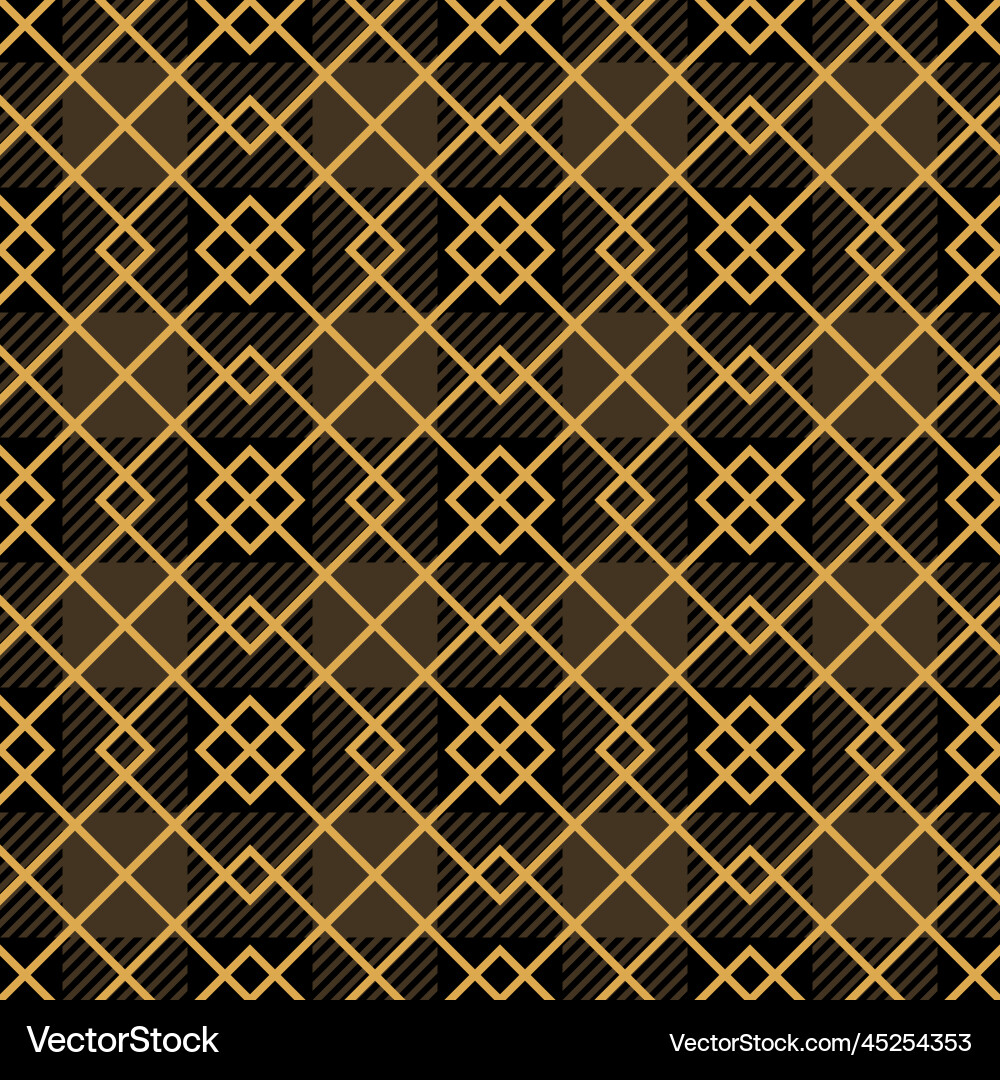Checkered dark background with a golden pattern Vector Image