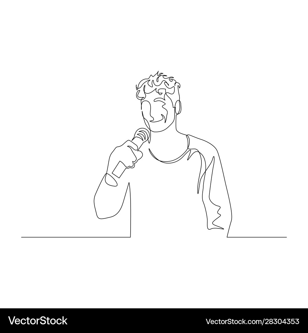 Continuous Line Man with Microphone vector image