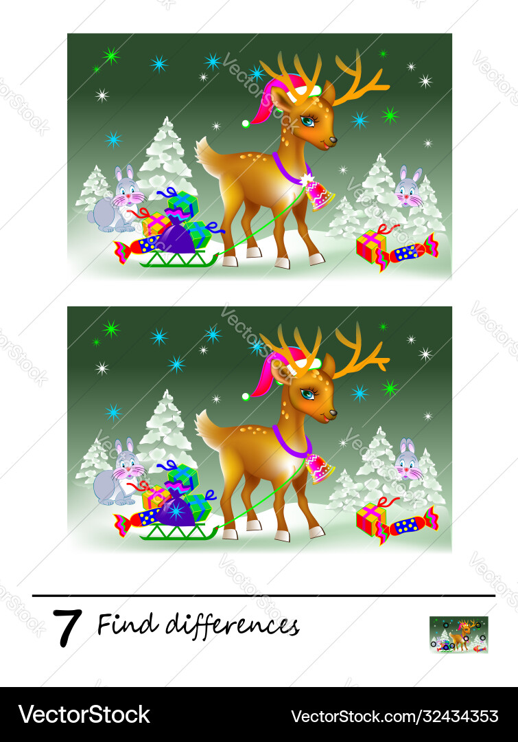 Find 7 differences logic puzzle game for children Find 7 differences logic puzzle game for children vector image