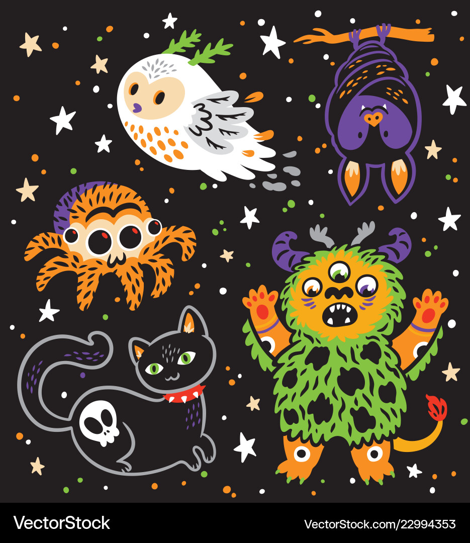 Halloween holiday collection of cartoon animals Halloween holiday collection of cartoon animals vector image