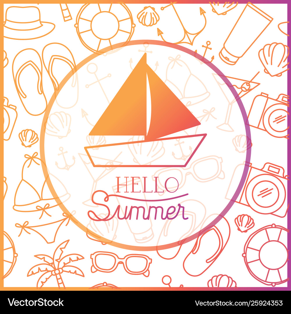 Hello summer label with colorful image Hello summer label with colorful image Vector Image