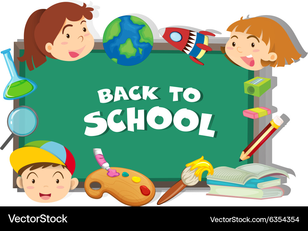 Back to school theme with students and objects vector image