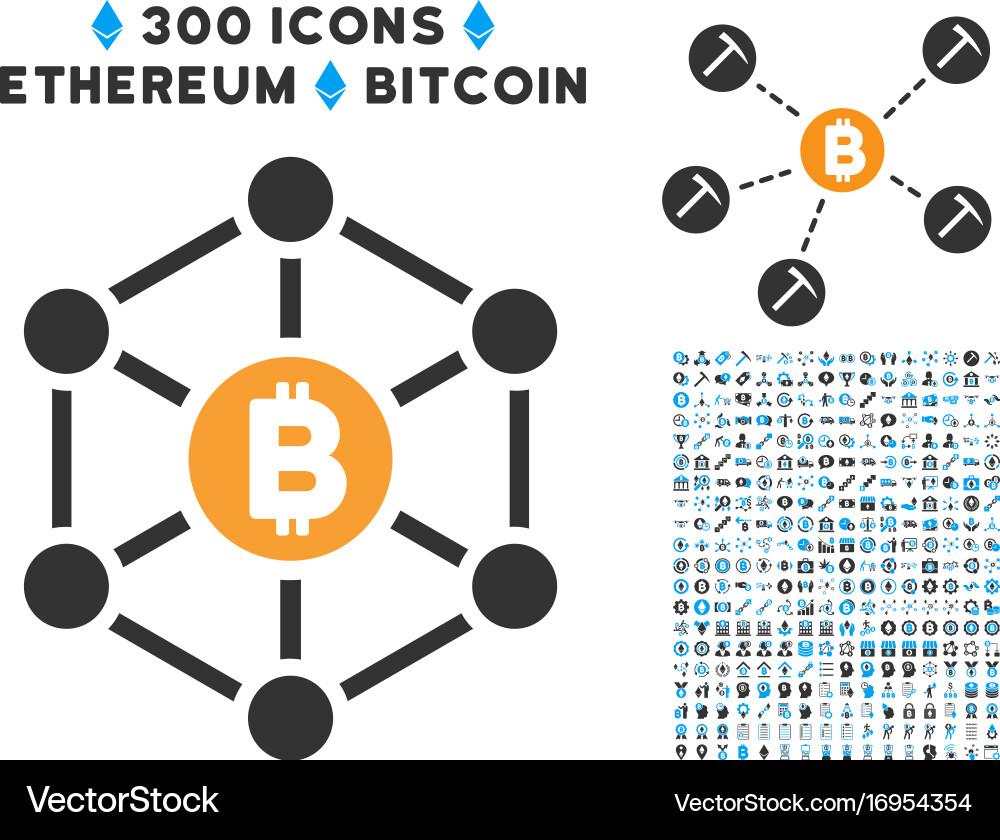 Bitcoin finance netwok flat icon with set vector image