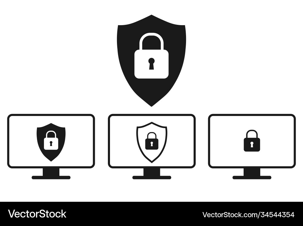 Computer security simple icon set flat style Computer security simple icon set flat style vector image