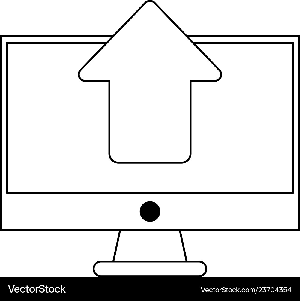 Computer uploading files symbol black and white Vector Image