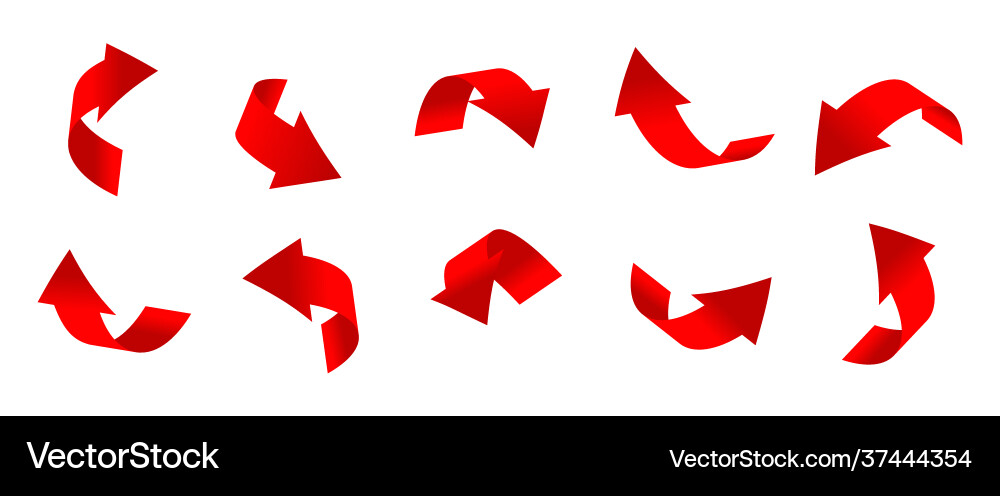 Gradient red curved arrows 3d realistic set Gradient red curved arrows 3d realistic set vector image