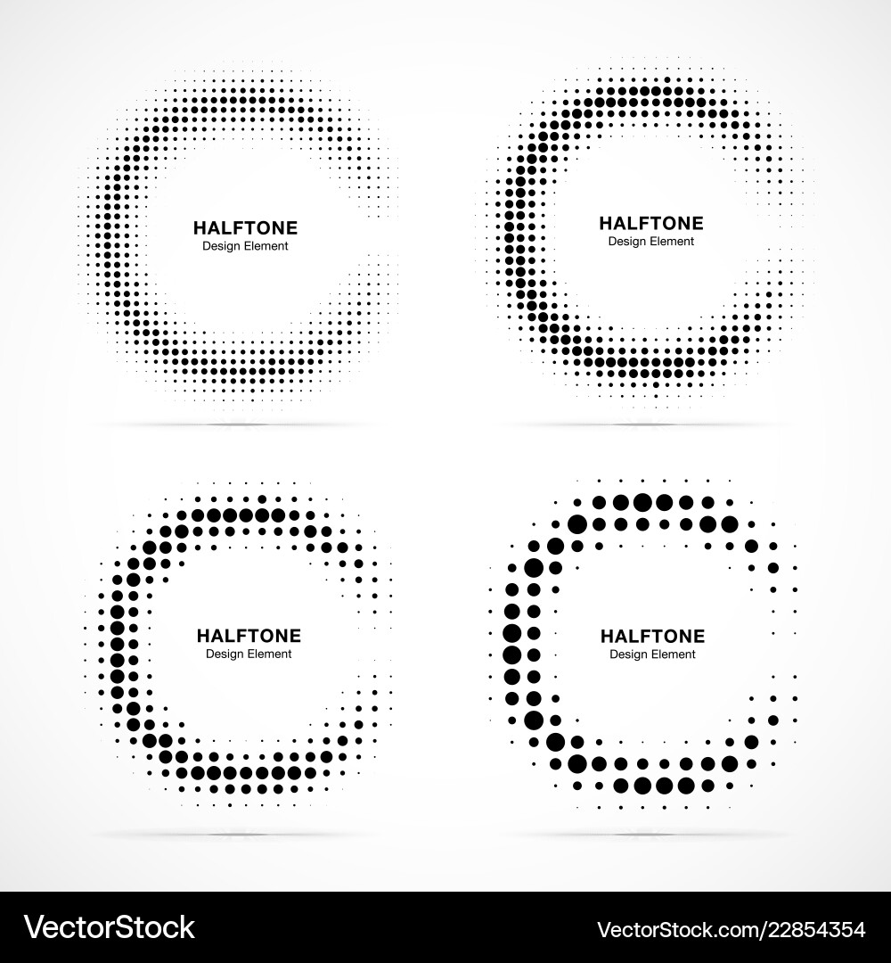 Halftone incomplete circle frame dots set Halftone incomplete circle frame dots set vector image