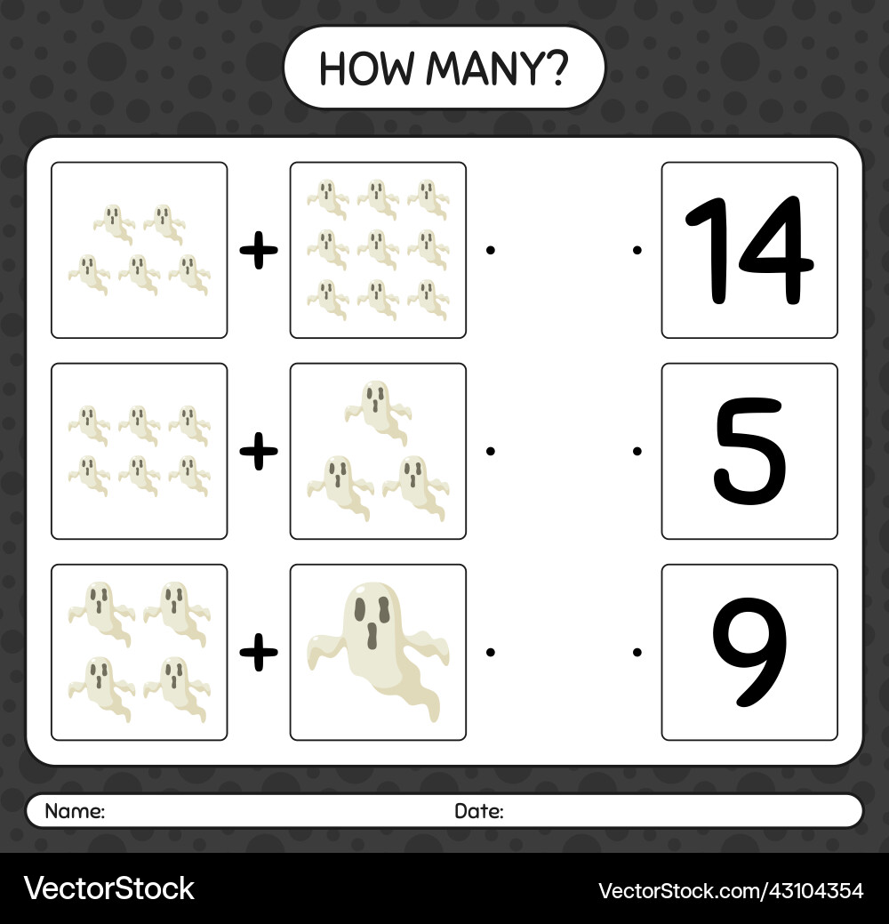 How many counting game with ghost worksheet How many counting game with ghost worksheet vector image