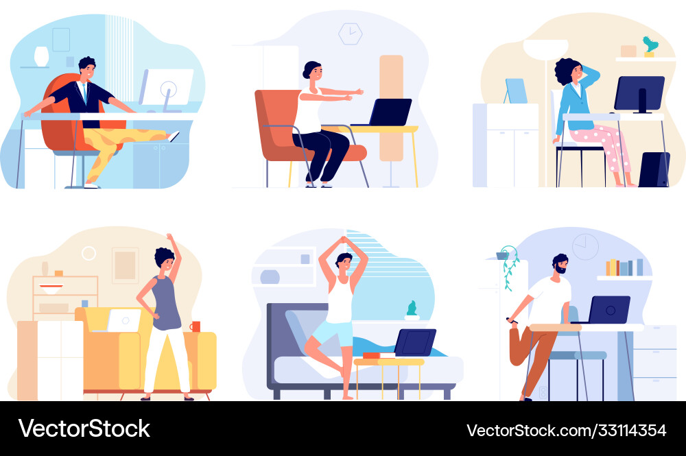 Office syndrome stretching exercise neck back Office syndrome stretching exercise neck back vector image