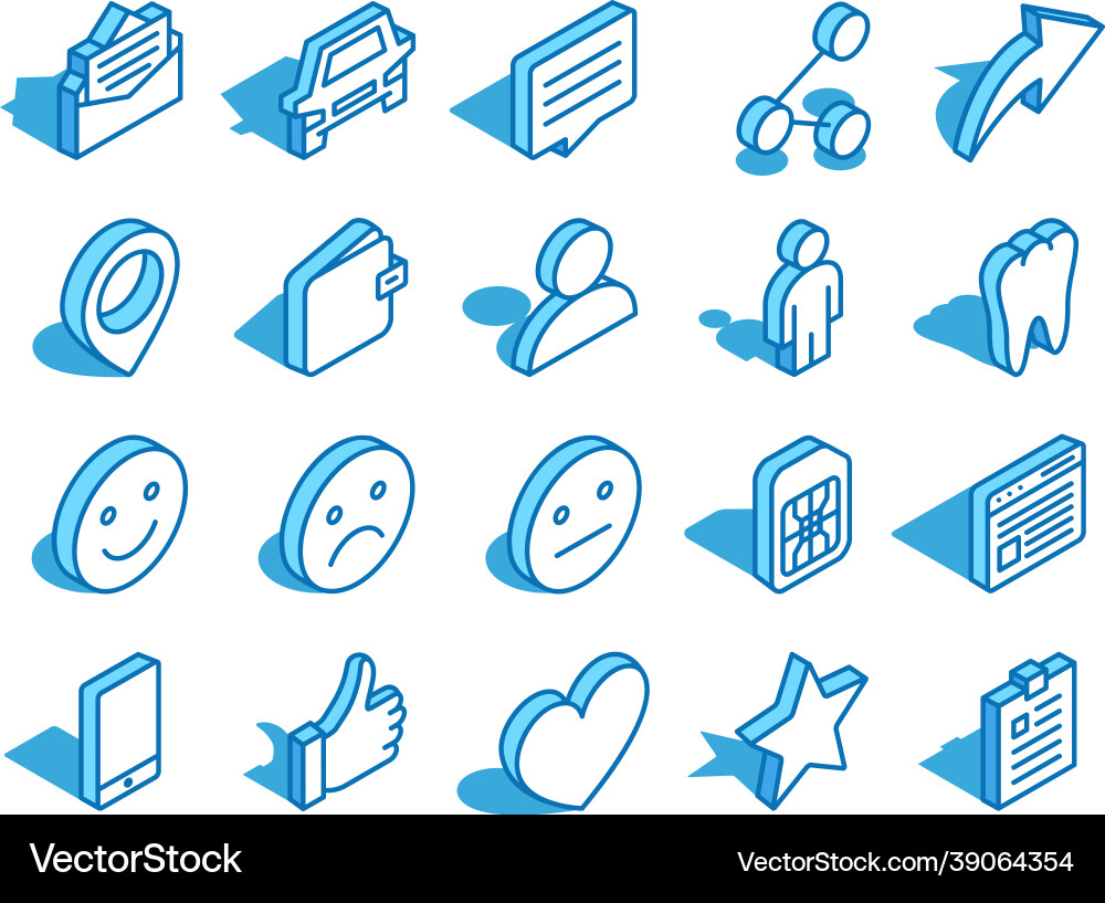 Set of web isometric icon thumb up wallet user Vector Image