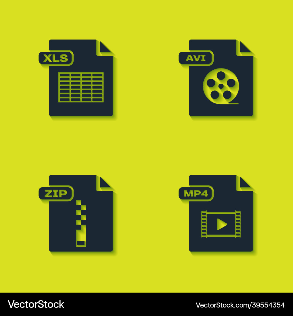 Set xls file document mp4 zip and avi icon Set xls file document mp4 zip and avi icon vector image