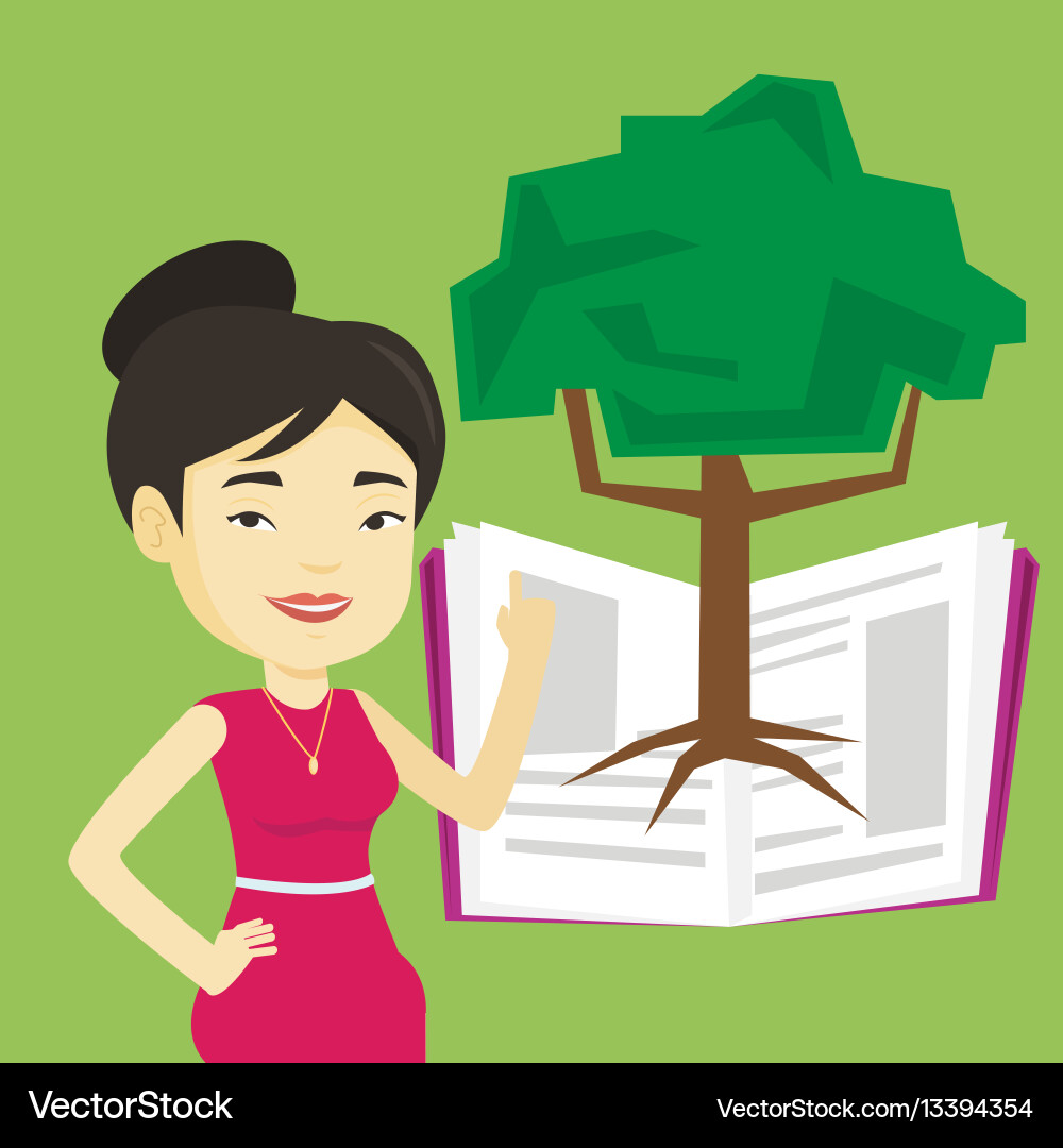 Student pointing at tree of knowledge Student pointing at tree of knowledge vector image