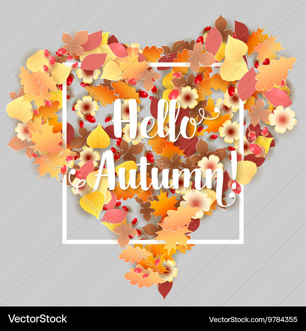 Autumn frame in shape of heart vector image