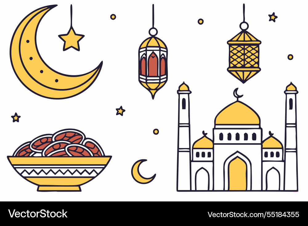 Eid and ramadan flat icon pack Royalty Free Vector Image
