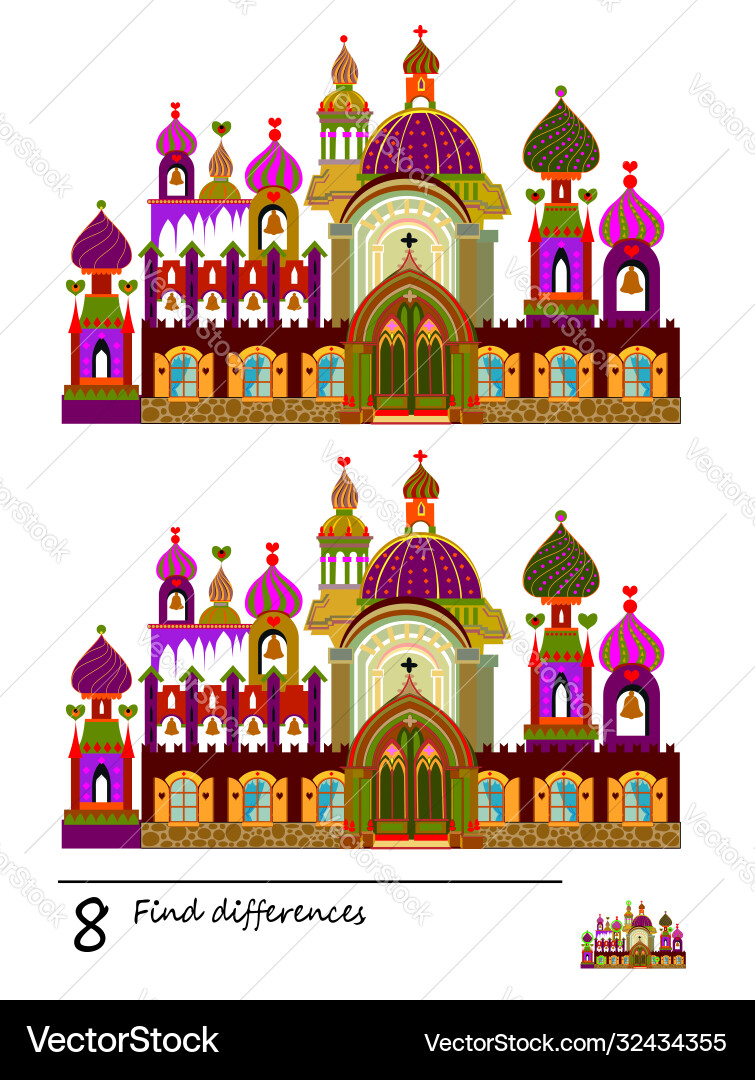 Find 8 differences logic puzzle game for children Find 8 differences logic puzzle game for children vector image